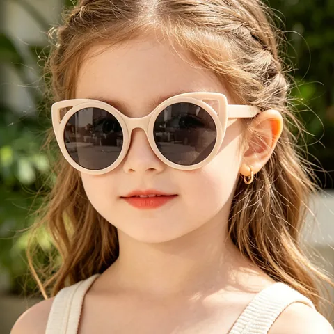 Cute Cartoon Cat Ear Kids Sunglasses UV400 Protection Round PC Frame Toddler Baby Boys Girls Fashion Outdoor Sun Glasses