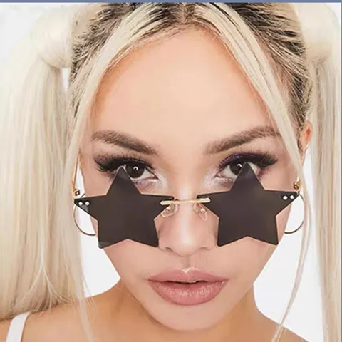 Rimless Star Shaped Sunglasses Star Frame Personalized Ocean Lens Stainless Steel Metal Frame Fashion Star Eyewear For Women Party