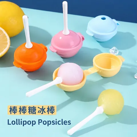 Creative Lollipop Shaped Silicone Ice Cube Mold Reusable Spherical Ice Ball Tray With Sticks For DIY Ice Cream Baby Food