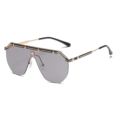 Retro One Piece Shield Sunglasses For Men Metal Frame Oversized Goggles Fashion Street Style UV400 Protection Sun Glasses