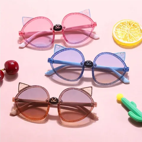 Kinder Cartoon Fuchs Ohr Sonnenbrille Glitzer PC Rahmen Gradient Ozean Linse UV400 Mode Brillen Für Jungen Mädchen Party Täglich