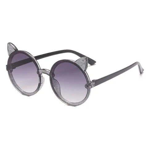 Cute Cat Ear Shape Kids Sunglasses Jelly Color Glitter Round Frame Gradient Ocean Lens UV400 Protection Shades for Girls Boys