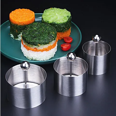 Stainless Steel Round Rice Ball Mold Set Professional Plating Mold With Push Plate For Professional Kitchen Hotel Restaurant