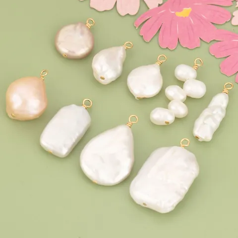 Natural Baroque Irregular Pearl Pendant 18K Gold Plated Wire Wrapped Handmade DIY Jewelry Accessory For Necklace Earring Making Women Gift