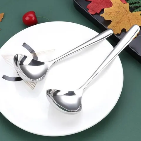 Stainless Steel Large Head Soup Spoon Long Handle Thickened Mirror Polishing Tableware Kitchen Cooking Spoon For Hot Pot Home