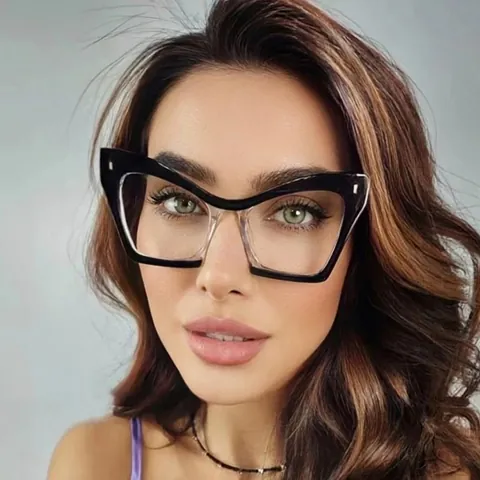 Fashion Unisex Cat Eye Large Frame Anti Blue Light Eyeglasses Frame Color Block PC AC Glasses For Men Women Plain Eyewear