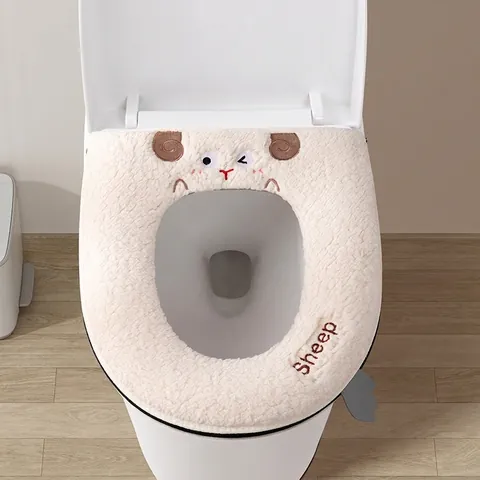 Thickened Warm Cartoon Sheep Toilet Seat Cover Soft Flannel Waterproof Bathroom Mat Washable Commode Cushion Home Decoration