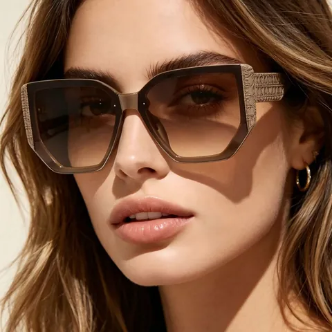Mode Polygoon Groot Montuur Zonnebril Voor Dames PC UV400 Gradiënt Glazen Trendy Outdoor Street Style Luxe Zonnebril