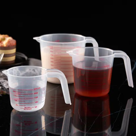 Food Grade PP Plastic Measuring Cup With Handle Red Scale Transparent For Baking Cooking Kitchen Lab Home Liquid Measure Jug