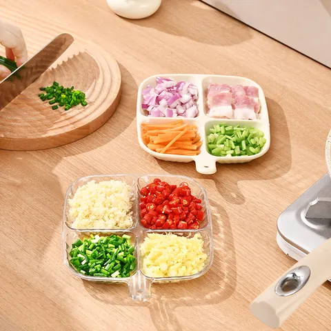 Multi Compartment Kitchen Ingredient Storage Box Plastic Scallion Ginger Garlic Organizer Tray With Handle Dish