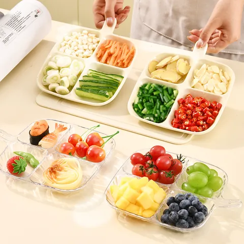 Multi Compartment Kitchen Ingredient Storage Box Plastic Scallion Ginger Garlic Organizer Tray With Handle Dish