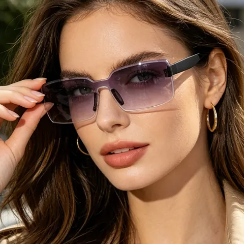 Retro Rectangular Sunglasses Unisex One-Piece Rimless Lens UV400 Protection Fashion Western Style Y2K Outdoor Sun Glasses