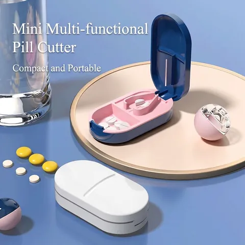 Japanese Style Portable Pill Cutter And Medicine Storage Case Multi-functional Travel Mini Pill Splitter With 304 Stainless Steel Blade For Health Care