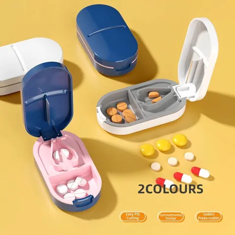 Japanese Style Portable Pill Cutter And Medicine Storage Case Multi-functional Travel Mini Pill Splitter With 304 Stainless Steel Blade For Health Care