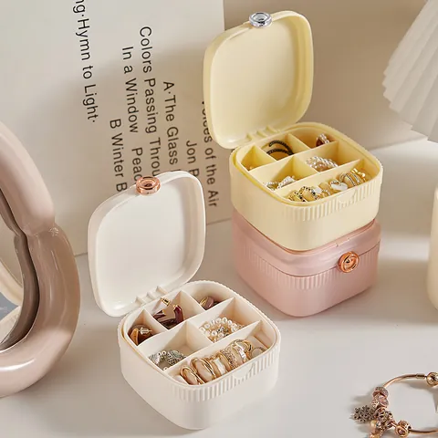 Mini Caja de Joyas Portátil ABS TPR Organizador de Viaje para Pendientes Anillos Collares Con Cierre de Metal