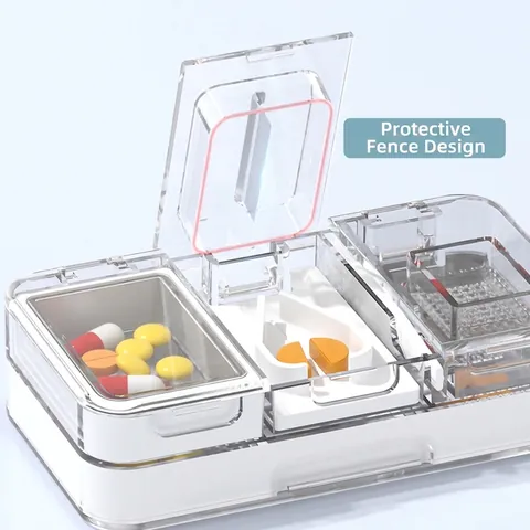Draagbare Multifunctionele Pillendoos Met Tablettensnijder En Vermaler Plastic Verzegelde Medicijnopbergbox Voor Dagelijks Gebruik Op Reis