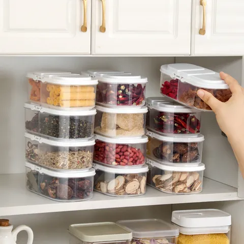 Kitchen Spice Storage Box Transparent Plastic Sealed Food Container Stackable Onion Ginger Garlic Organizer Storage Box