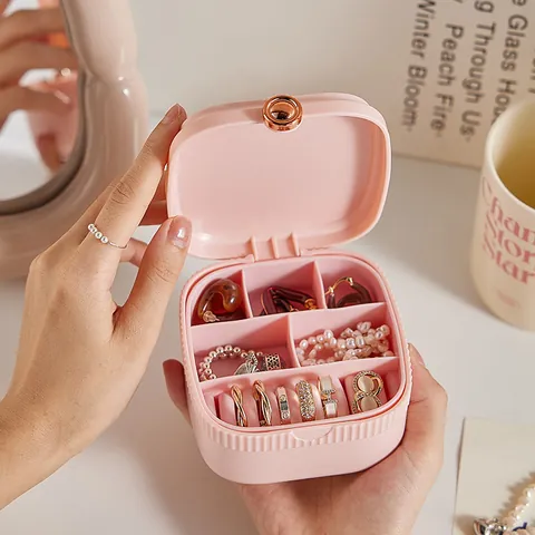 Mini Caja de Joyas Portátil ABS TPR Organizador de Viaje para Pendientes Anillos Collares Con Cierre de Metal