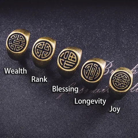 Siegelring Im Chinesischen Stil Titanstahl Retro Segen Wohlstand Langlebigkeit Glück Reichtum Herren Damen Fingerring Schmuck