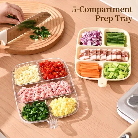 ABS Divided Kitchen Preparation Tray Multi Compartment Food Storage Dish With Handle Wall Mounted Spice Sauce Container