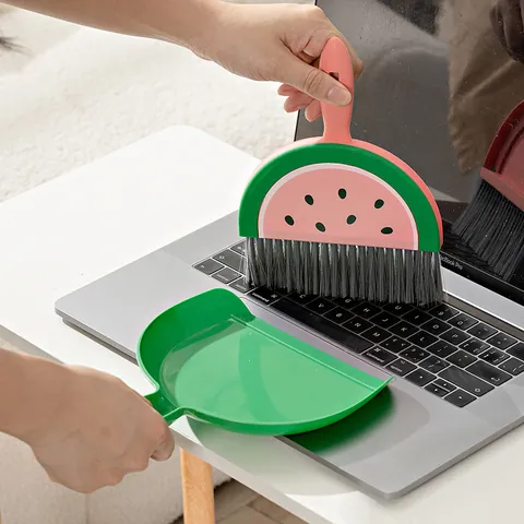 Mini Juego De Escoba Y Recogedor De Escritorio Patrón Frutas Sandía Limón Cepillo De Limpieza Teclado Portátil Decoración