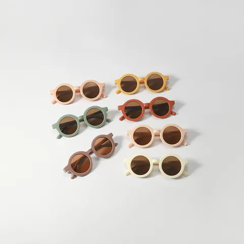 Kids Retro Round Sunglasses UV400 Protection Ins Style Matte Frame Boys Girls Fashion Eyewear For Outdoor Travel Photography