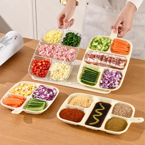 ABS Divided Kitchen Preparation Tray Multi Compartment Food Storage Dish With Handle Wall Mounted Spice Sauce Container
