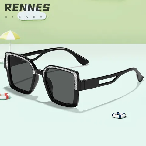 Fashion Square Kids Sunglasses Glitter Border UV400 Protection PC Frame AC Lens Outdoor Eye Wear For Boys Girls