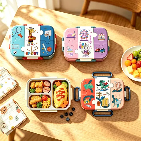 304 Stainless Steel Divided Lunch Box For Kids Students Cartoon Leakproof Bento Box Portable Picnic Food Container With Utensils