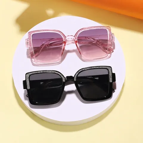 Fashion Square Kids Sunglasses Glitter Border UV400 Protection PC Frame AC Lens Outdoor Eye Wear For Boys Girls