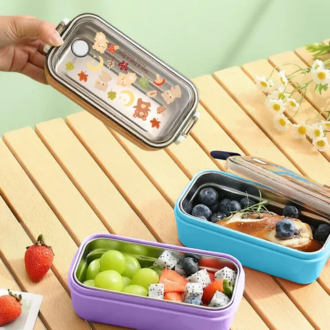 304 Stainless Steel Cartoon Lunch Box Portable Sealed Bento Box For Students Office Kids Fruit Container 350ml Food Storage