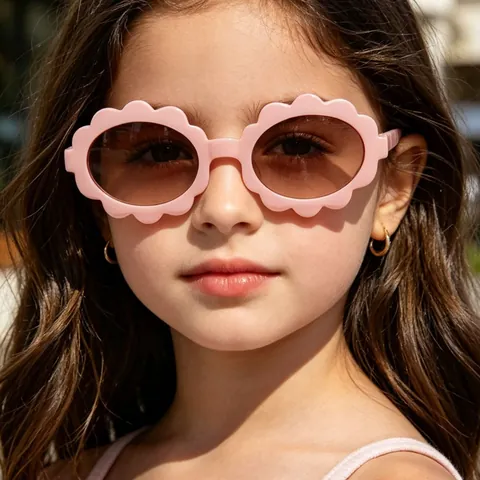 Kids Fashion Flower Shaped Sunglasses UV400 Protection Cute Sunflower Oval Frame Eyewear For Boys Girls Outdoor Party Accessory