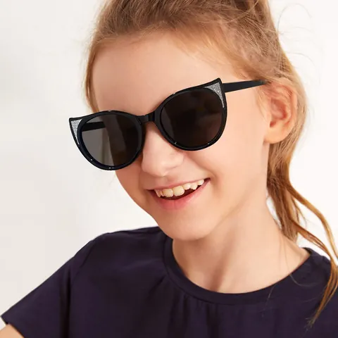 Occhiali da Sole per Bambini con Orecchie di Gatto e Luccichio per Ragazze Ragazzi Protezione UV400 Montatura in PC Lente in AC Moda