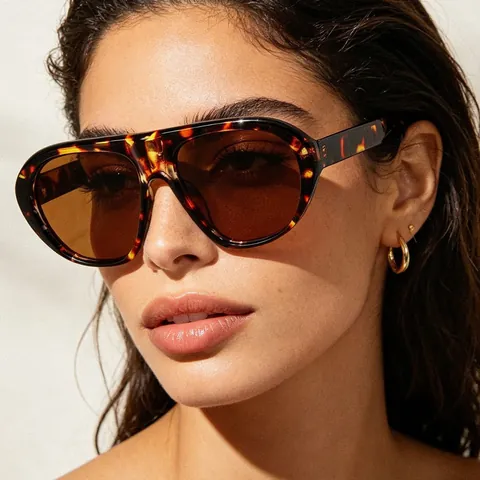 Retro Oversized Pilot Sunglasses Women Fashion Aviator Sun Protection UV400 Glasses Trendy Square Frame Eyewear