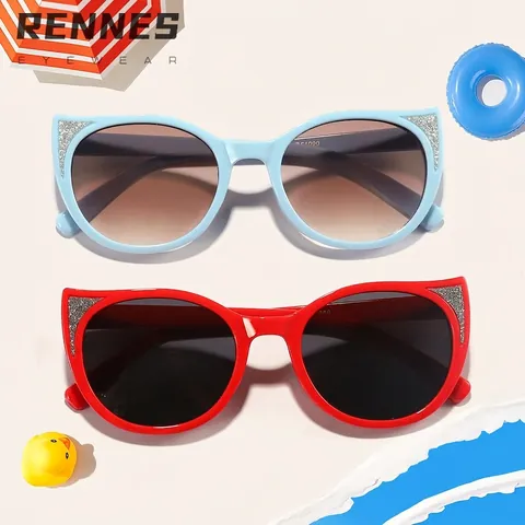 Occhiali da Sole per Bambini con Orecchie di Gatto e Luccichio per Ragazze Ragazzi Protezione UV400 Montatura in PC Lente in AC Moda