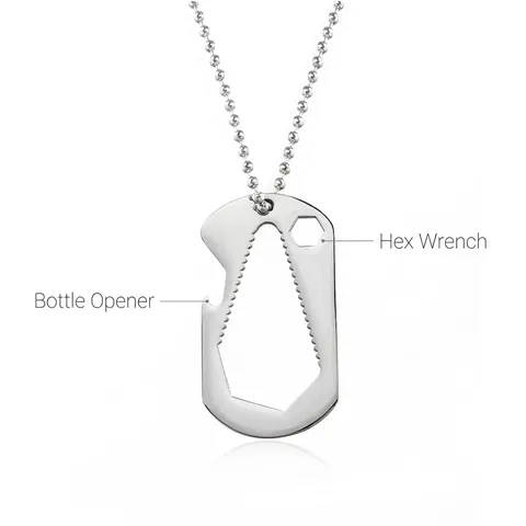 Multifunctional Dog Tag Pendant Necklace EDC Tool Bottle Opener Hex Wrench Titanium Steel Bead Chain Men Outdoor Jewelry