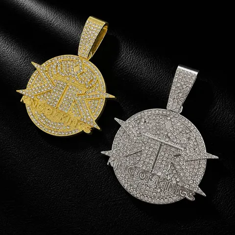 Hip Hop Men Alloy Iced Out Rhinestone KINGS Alphabet Pendant Necklace With Cuban Chain Gold Silver Crown King of Kings Jewelry