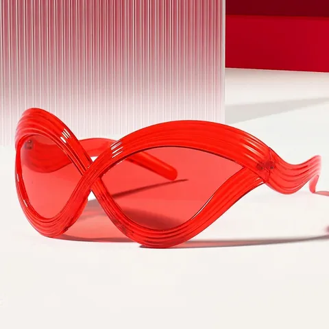 Futuristische Cat-Eye-Sonnenbrille Übergroße Modische Hip-Hop-Brille Linearer Rahmen Für Herren Und Damen UV400 Schutz