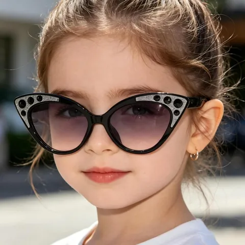 Cute Kids Cat Eye Sunglasses PC Frame AC Lens Rhinestone Glitter Fashion Children Sun Glasses UV Protection Eyewear 61101