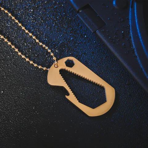 Multifunctional Dog Tag Pendant Necklace EDC Tool Bottle Opener Hex Wrench Titanium Steel Bead Chain Men Outdoor Jewelry