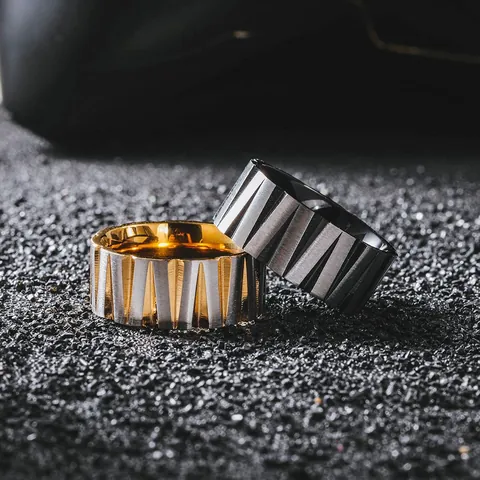 Hip Hop Street Titanstahl Unregelmäßig Facettiert Ring Zweifarbiger Galvanisierter Geometrischer Bandring Für Damen Herren Schmuck