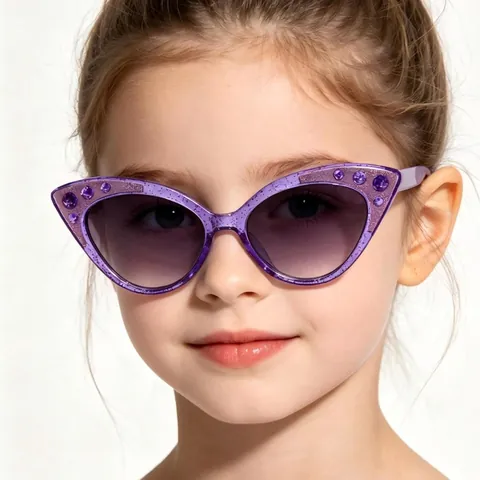 Cute Kids Cat Eye Sunglasses PC Frame AC Lens Rhinestone Glitter Fashion Children Sun Glasses UV Protection Eyewear 61101