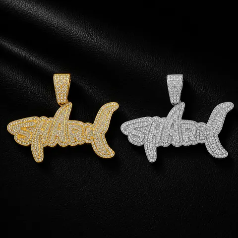 Hip Hop Shark Pendant Necklace For Men Alloy Iced Out Rhinestone Alphabet SHARK Pendant With Cuban Link Chain Street Jewelry