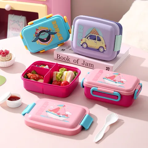 Modern Minimalist Plastic Compartment Lunch Box 800ml Portable Microwave Safe Bento Box for Students Office Workers Food Container