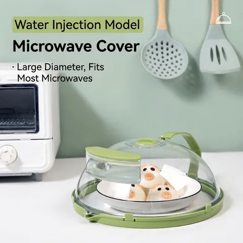 Microwave Splatter Cover For Food Heat Resistant Plate Guard Lid With Water Injection Handle Transparent Microwave Heating Lid