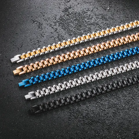 Hip Hop Titanstahl Uhrenarmband Armband Luxus Poliert Presidential Gliederkette Armband Für Herren Damen Schmuck Geschenk