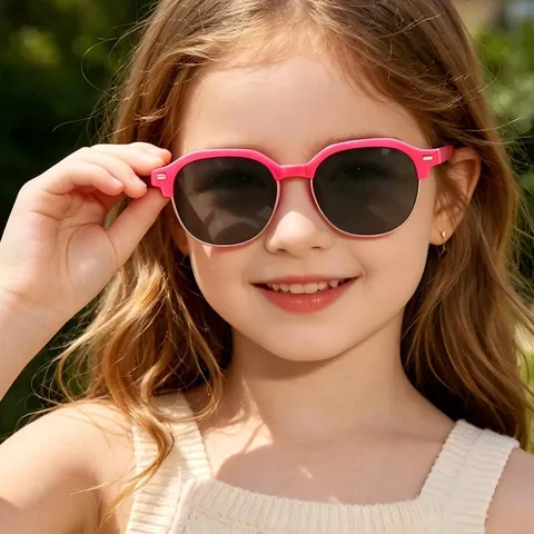 Kids Semi-Rimless Square Sunglasses Fashionable Rice Stud UV Protection Outdoor Sunshade Eyewear For Boys Girls Children