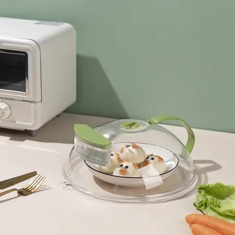 Microwave Splatter Cover For Food Heat Resistant Plate Guard Lid With Water Injection Handle Transparent Microwave Heating Lid