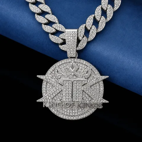 Hip Hop Men Alloy Iced Out Rhinestone KINGS Alphabet Pendant Necklace With Cuban Chain Gold Silver Crown King of Kings Jewelry