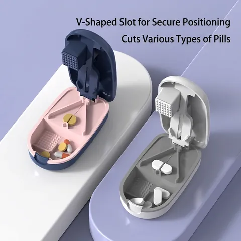 Portable Japanese Style Pill Cutter Splitter Medicine Storage Box Multi-functional Plastic Pill Dispenser Case For Travel